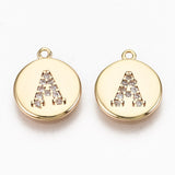 30pcs Micro Pave CZ Brass Pendants Flat Round Letter A~Z Charms Supplies