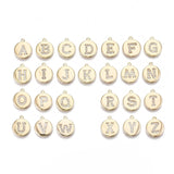 30pcs Micro Pave CZ Brass Pendants Flat Round Letter A~Z Charms Supplies
