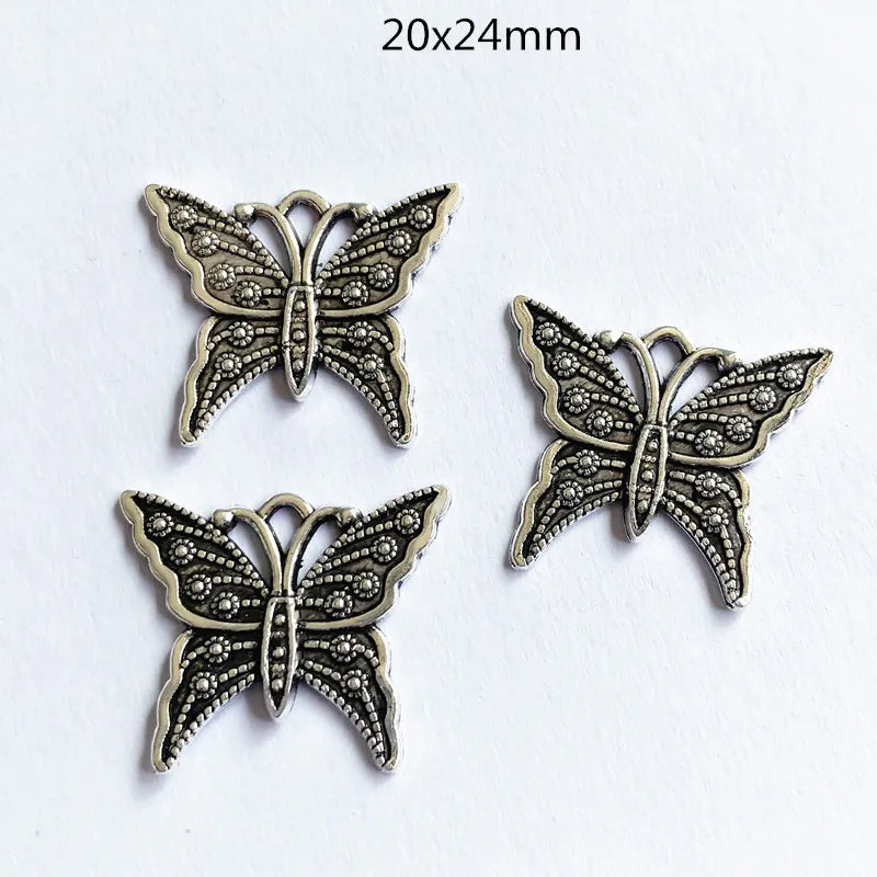 30pcs Butterfly Charms Tibetan Silver Pendant For DIY Women Necklace Jewelry