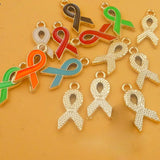 30pcs CCB Breast Cancer Awareness Ribbon Charm Dangle Charms