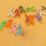 30pcs CCB Breast Cancer Awareness Ribbon Charm Dangle Charms