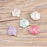 30pcs Camellia Oil Drop Enamel Rhinestone Pendant for DIY Jewelry Making