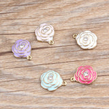 30pcs Camellia Oil Drop Enamel Rhinestone Pendant for DIY Jewelry Making