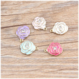 30pcs Camellia Oil Drop Enamel Rhinestone Pendant for DIY Jewelry Making