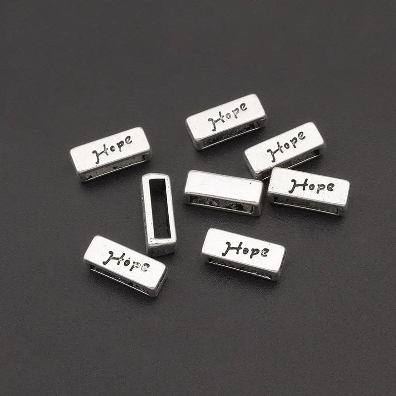 30pcs Hope Love Luck Faith Slider Beads for Flat Leather Cord Bracelets