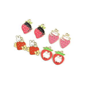 30 Cat Strawberry Enamel Charms 18*25mm DIY Earrings Necklace Beads