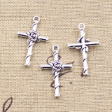 30pcs Cross Rose Flower Charms Antique Silver Pendants DIY Crafts