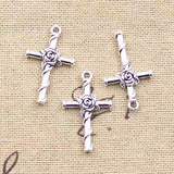 30pcs Cross Rose Flower Charms Antique Silver Pendants DIY Crafts