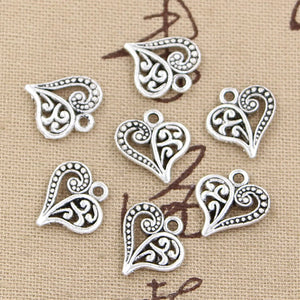 30pcs Hollow Heart Charms Craft Pendant Vintage Tibetan Bronze Silver