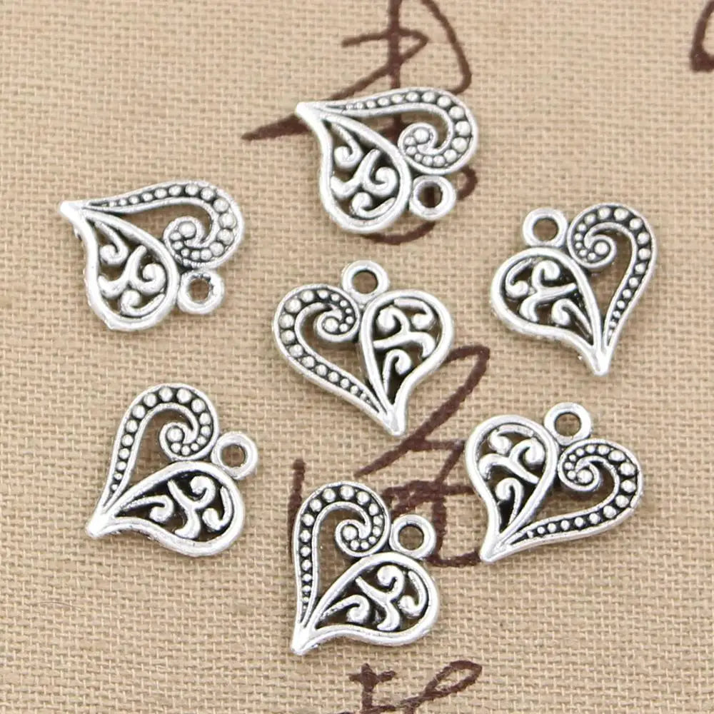 30pcs Hollow Heart Charms Craft Pendant Vintage Tibetan Bronze Silver