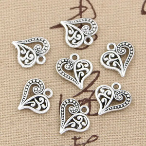 30pcs Hollow Heart Charms Craft Pendant Vintage Tibetan Bronze Silver