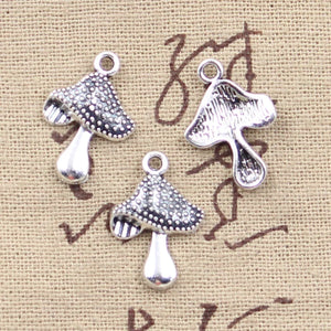 30pcs Mushroom Charms Pendants Antique Silver DIY Necklace Crafts Findings