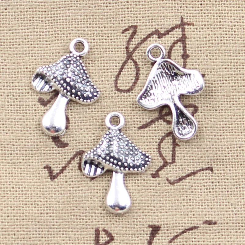 30pcs Mushroom Charms Pendants Antique Silver DIY Necklace Crafts Findings