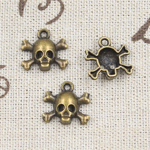 30pcs Skeleton Bone Head Charms Antique Bronze Silver Pendants DIY Jewelry