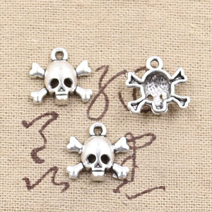 30pcs Skeleton Bone Head Charms Antique Bronze Silver Pendants DIY Jewelry