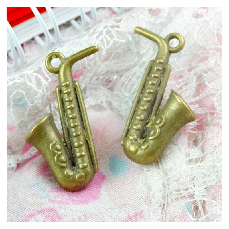 30pcs Saxophone Horn Charms Antique Bronze Pendants DIY Jewelry Accessory