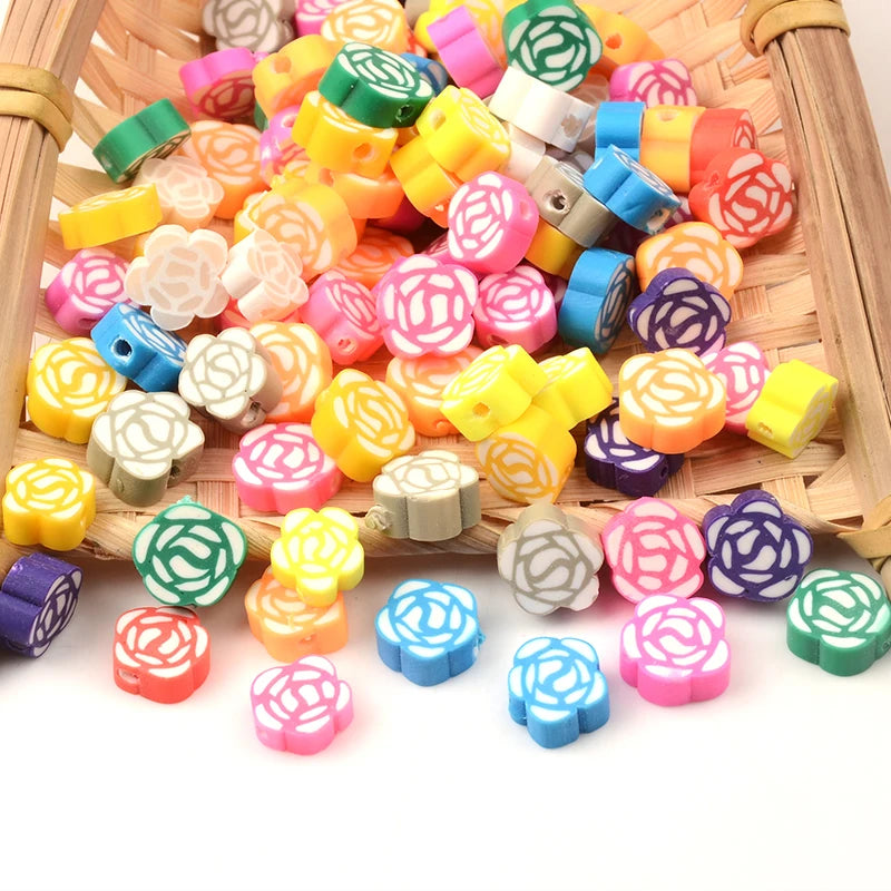 30pcs Colorful Rose Flower Polymer Spacer Clay Beads Jewelry Making DIY