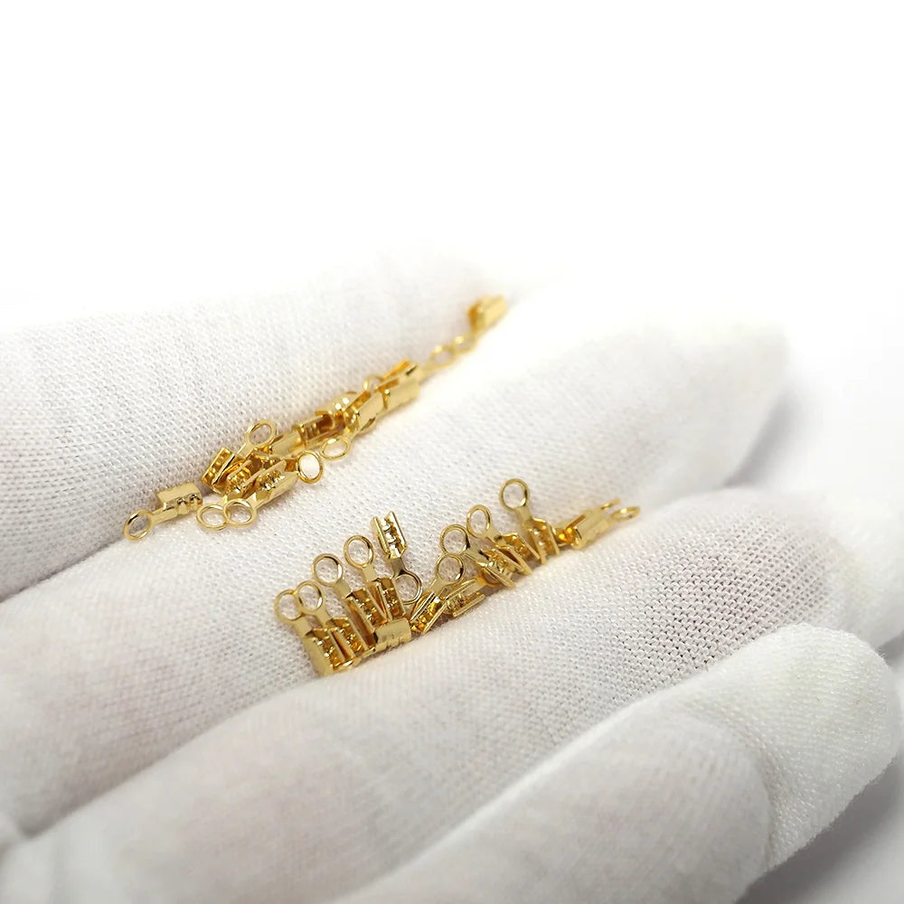 30pcs 24K Plated Brass Crimp End Tips for Jewelry Making