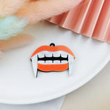 30pcs Halloween Charms DIY Jewelry Making Acrylic Dark Pink Mouth Teeth Pendant