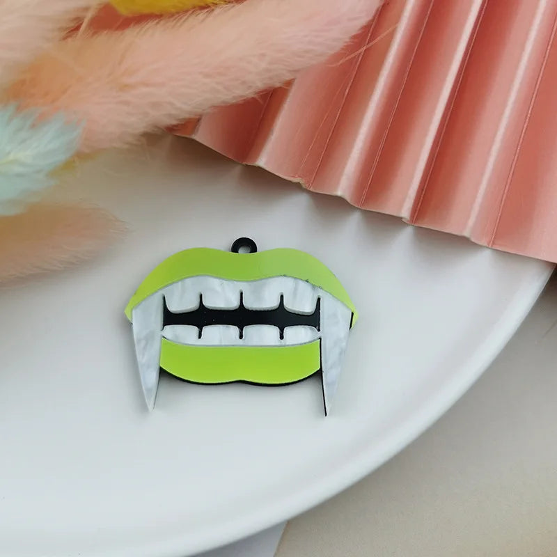 30pcs Halloween Charms DIY Jewelry Making Acrylic Dark Pink Mouth Teeth Pendant