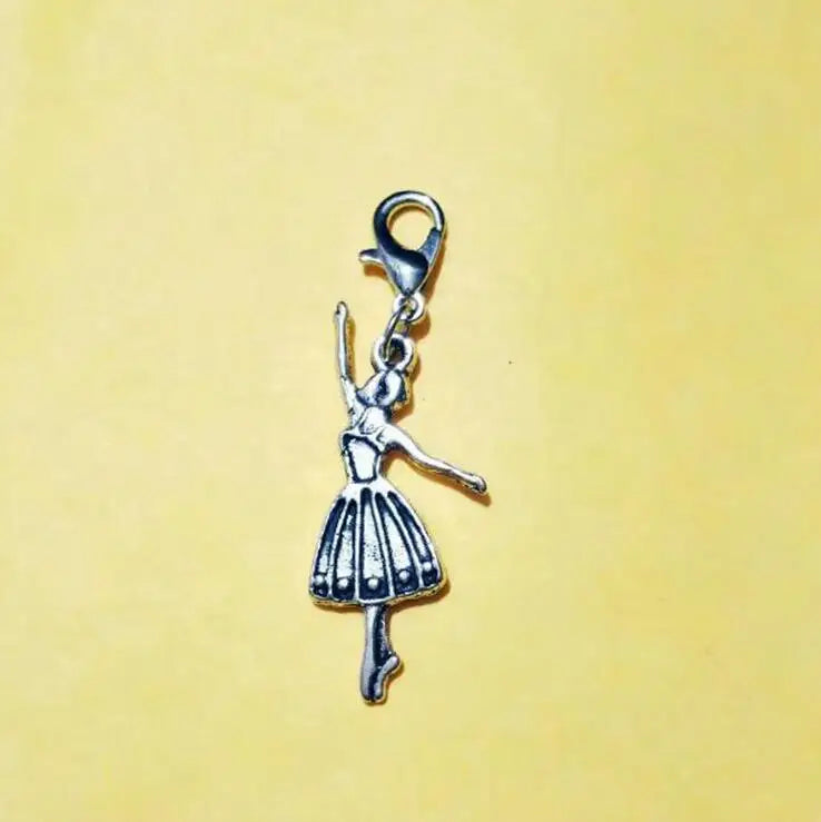 30pcs Ballerina Girl Dangle Bead Charm With Lobster Clasp DIY Jewelry Making