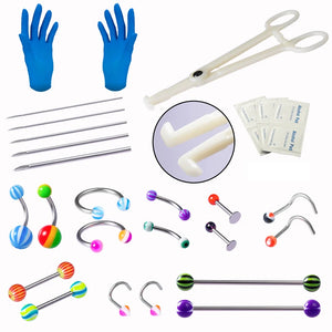30pc Disposable Piercing Needles Set with Clamp for Lip Eyebrow N