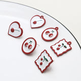 30pcs Red Cherry Geometry Charms Pendants Stud Earring Accessory