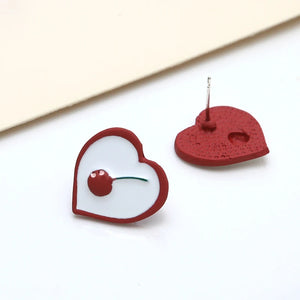 30pcs Red Cherry Geometry Charms Pendants Stud Earring Accessory