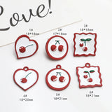 30pcs Red Cherry Geometry Charms Pendants Stud Earring Accessory