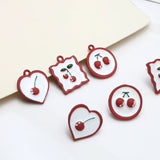 30pcs Red Cherry Geometry Charms Pendants Stud Earring Accessory