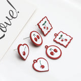 30pcs Red Cherry Geometry Charms Pendants Stud Earring Accessory