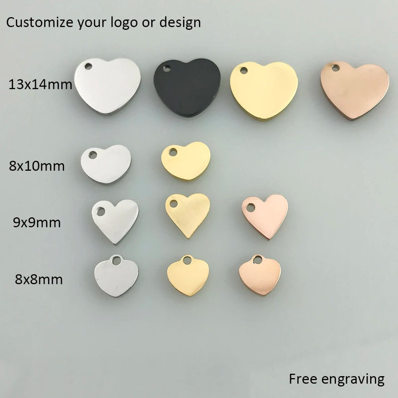 30pcs Engravable Heart Charm Stainless Steel Beads for Jewelry Making
