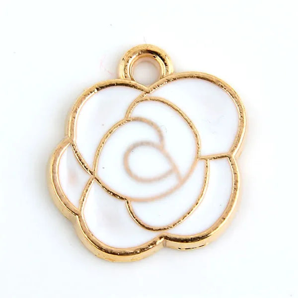 30pcs Enamel Rose Pendant Charms for Jewelry 15x15mm