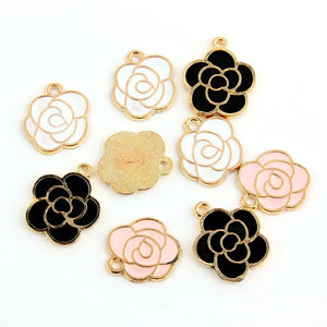 30pcs Enamel Rose Pendant Charms for Jewelry 15x15mm