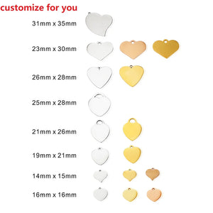 30Pcs Engraving Heart Charm Stainless Steel Beads Pendant for Bracelet Necklace