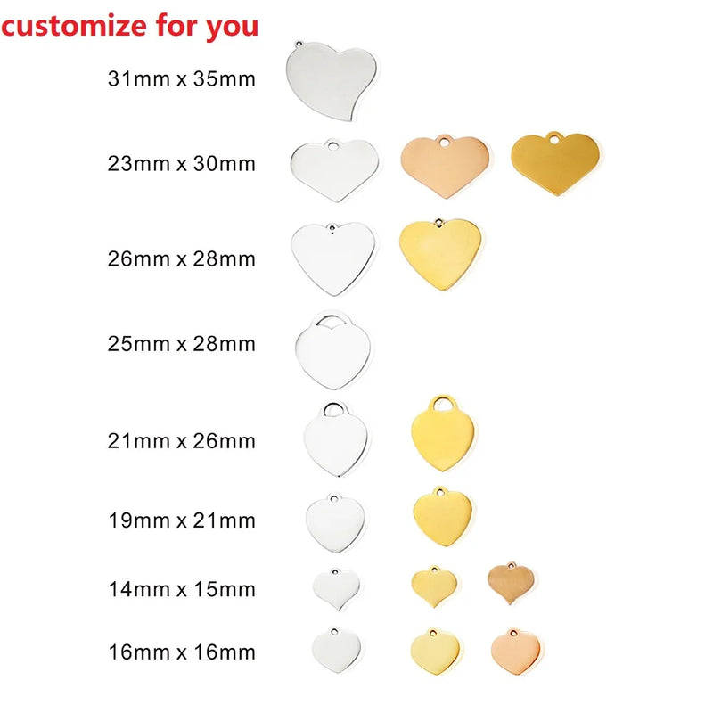 30Pcs Engraving Heart Charm Stainless Steel Beads Pendant for Bracelet Necklace