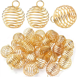 30pcs Golden Spiral Bead Cage Pendants Stainless Steel Charms for DIY Necklace
