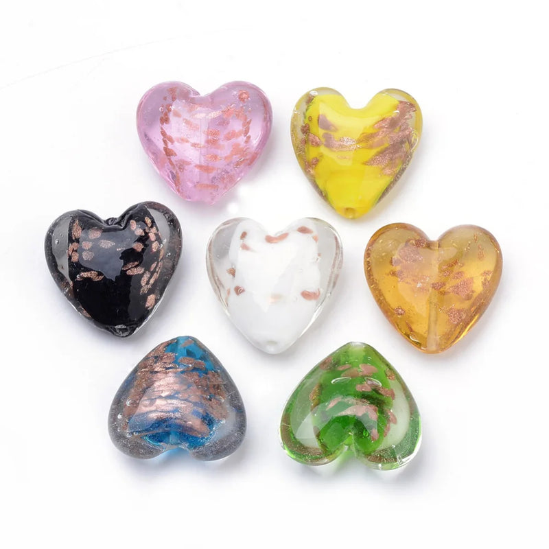 30pcs Sand Lampwork Heart Beads Mix for DIY Bracelet Necklace