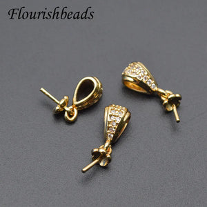 30pcs Metal Copper Plating CZ Beads Flower Earring Hooks DIY Dangle Jewelry