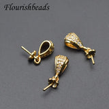 30pcs Metal Copper Plating CZ Beads Flower Earring Hooks DIY Dangle Jewelry