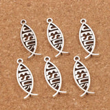 30pcs Hollow Jesus Fish Charm Beads Antique Silver Pendants Jewelry DIY