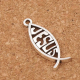 30pcs Hollow Jesus Fish Charm Beads Antique Silver Pendants Jewelry DIY