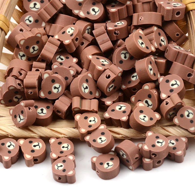 30pcs/Lot Brown Bear Polymer Clay Beads for Jewelry Making
