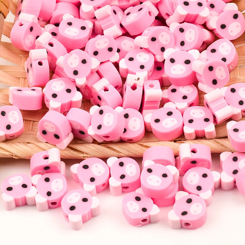 30pcs Pink Pig Polymer Clay Beads for Jewelry Making Bracelet DIY