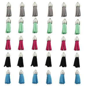 30pcs Mixed Suede Leather Tassel Keychain Cellphone Craft Charms Findings