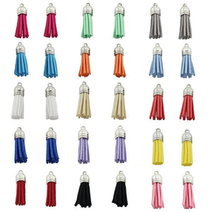 30pcs Mixed Suede Leather Tassel Keychain Cellphone Craft Charms Findings