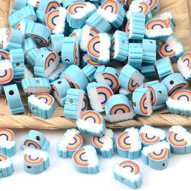 30pcs Rainbow Clouds Polymer Clay Spacer Beads for Jewelry Making DIY