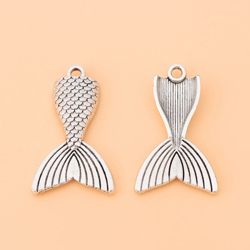 30pcs Silver Mermaid Fish Tail Charms Pendants for Jewelry Making