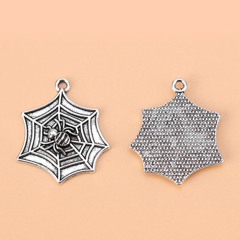30pcs Silver Spider Web Charms Beads for Halloween Necklace