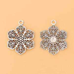 Tibetan Silver Filigree Flower Charms Pendants Lot for Jewelry Making